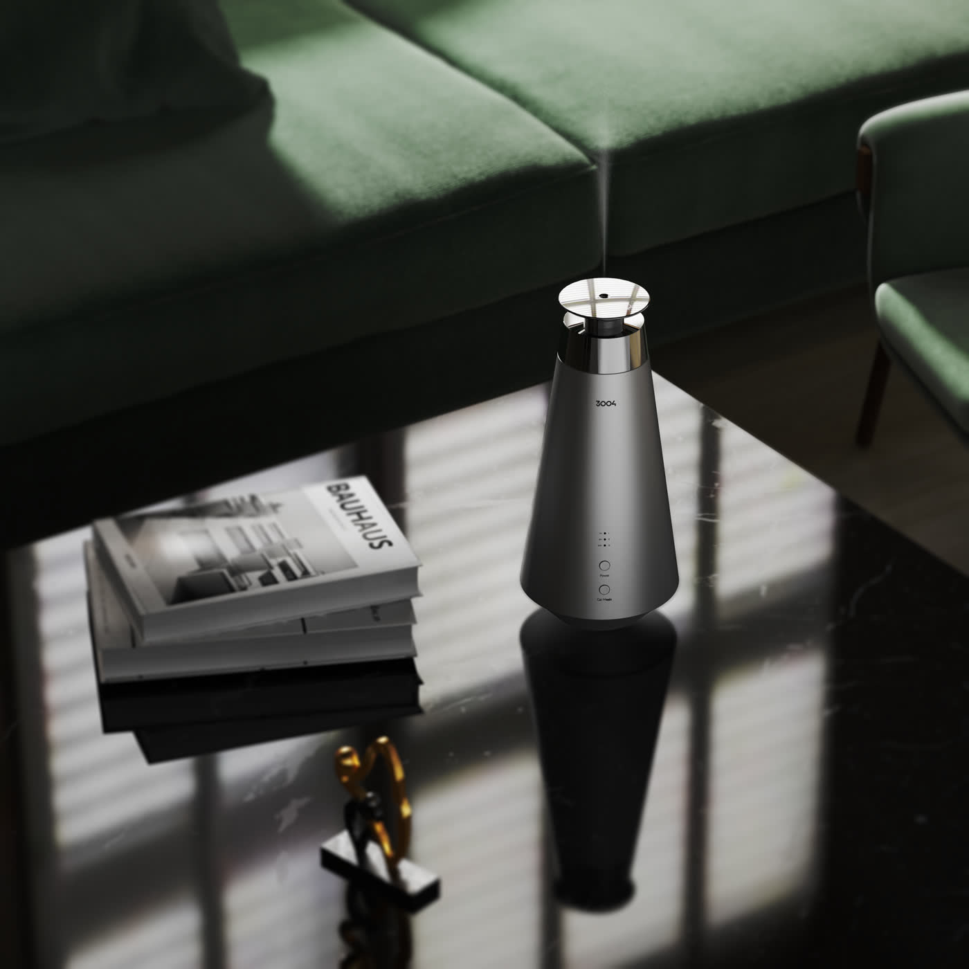 The Pod scent machine releasing a dry mist
